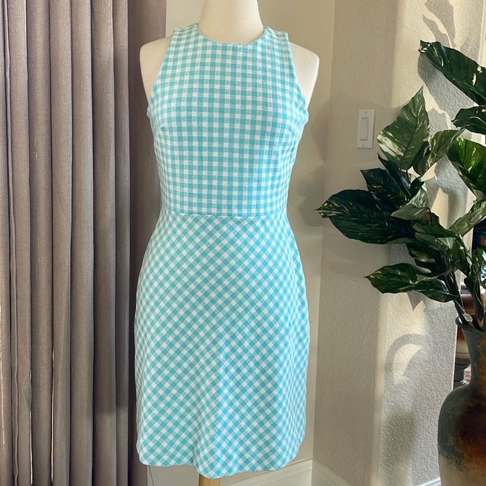 Aqua & White Gingham Check Sleeveless Dress